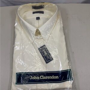 John Clarendon Beige Dress Shirt Men 19-34 80's Two Play Pinpoint Oxford New